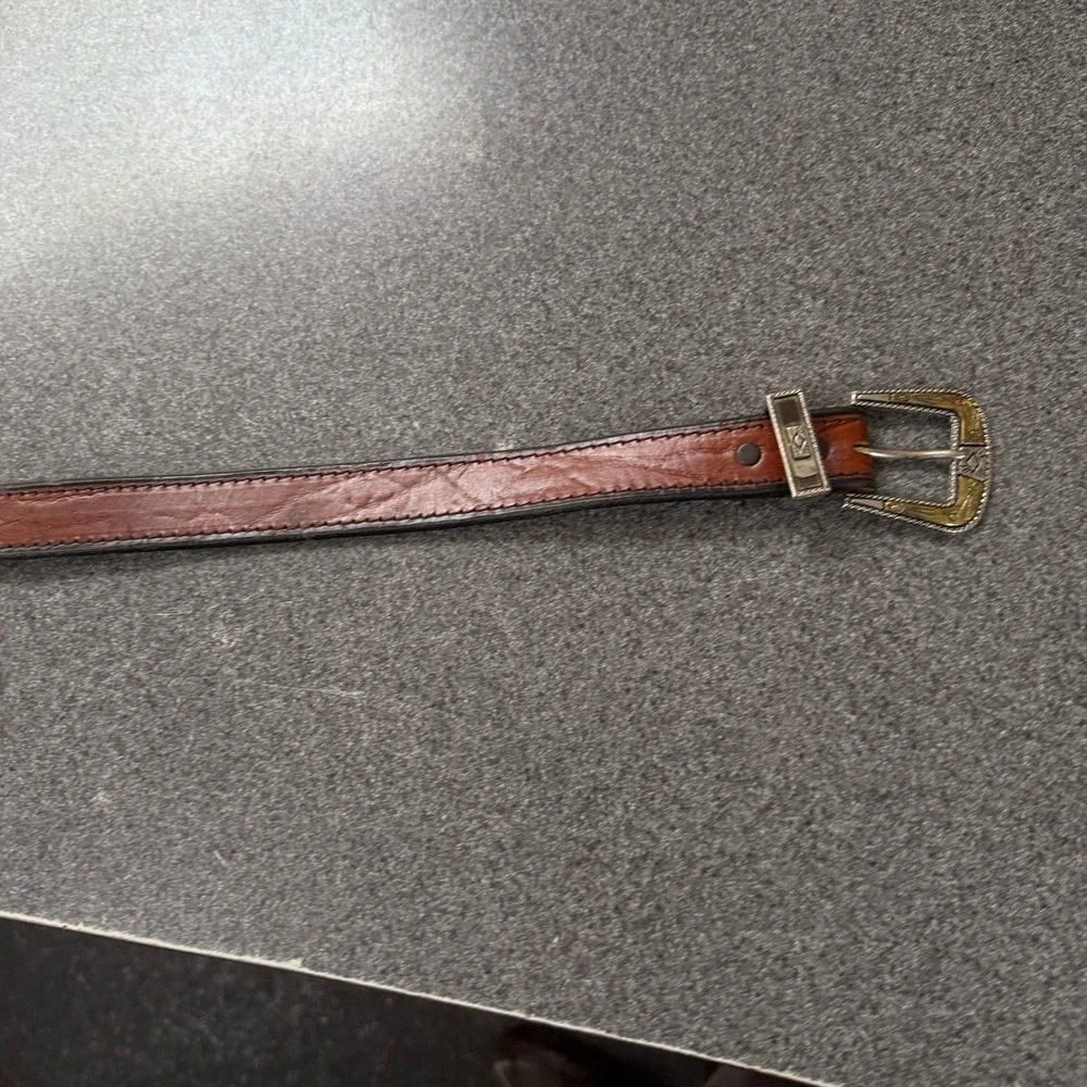 Dreamers Leather Belt Mens 32 Brown Excellent Western Engraved Metal Hardware